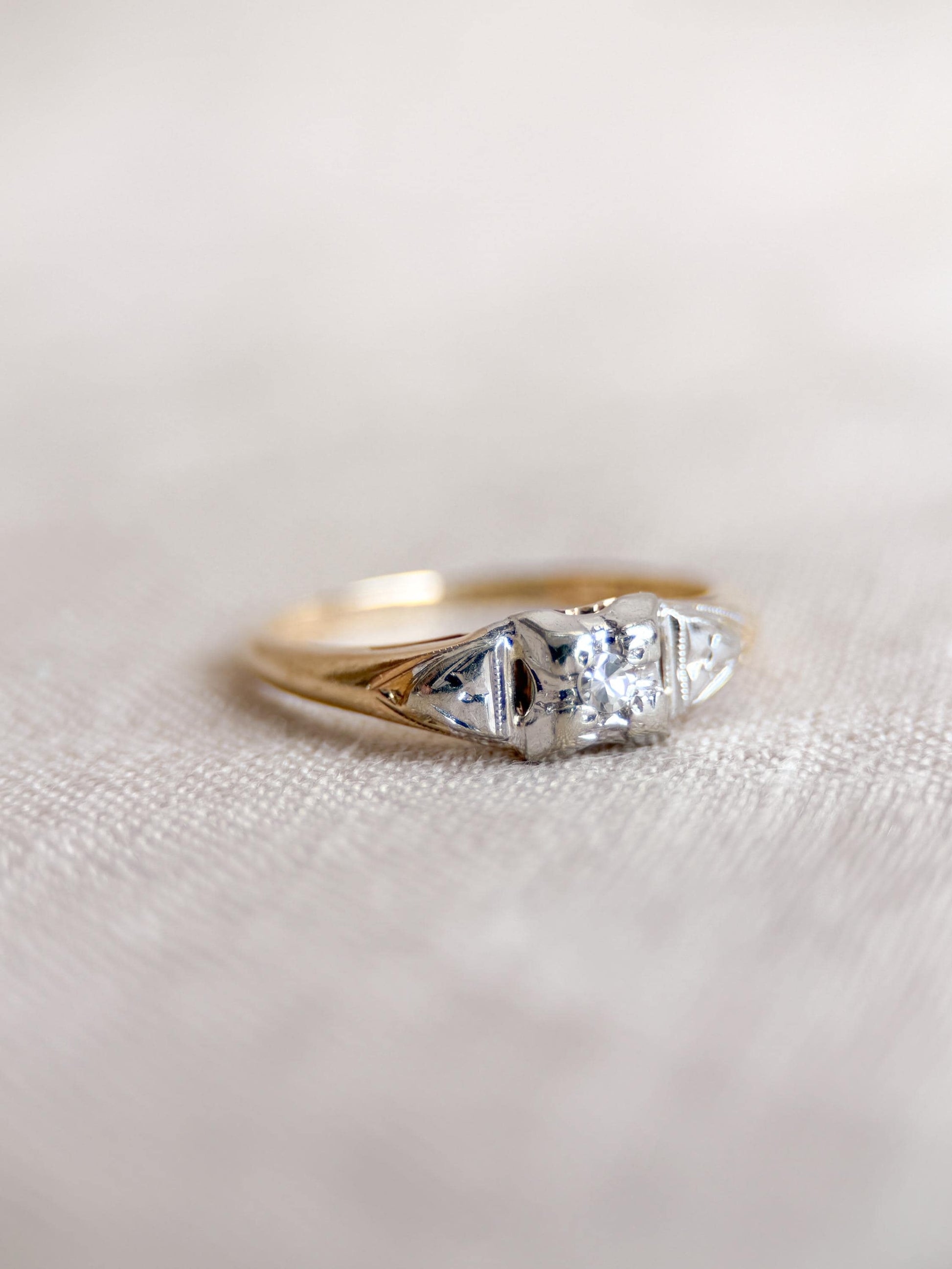 Antique Diamond Engagement Ring, Round Cut, 14k Gold, 1920s Art Deco Bridal Ring