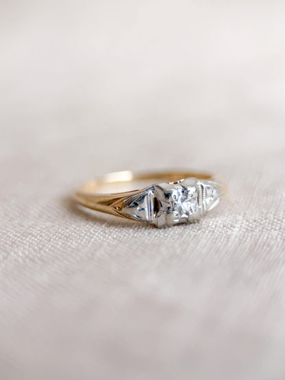 Antique Diamond Engagement Ring, Round Cut, 14k Gold, 1920s Art Deco Bridal Ring