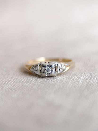 Antique Diamond Engagement Ring, Round Cut, 14k Gold, 1920s Art Deco Bridal Ring