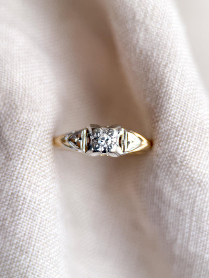 Antique Diamond Engagement Ring, Round Cut, 14k Gold, 1920s Art Deco Bridal Ring