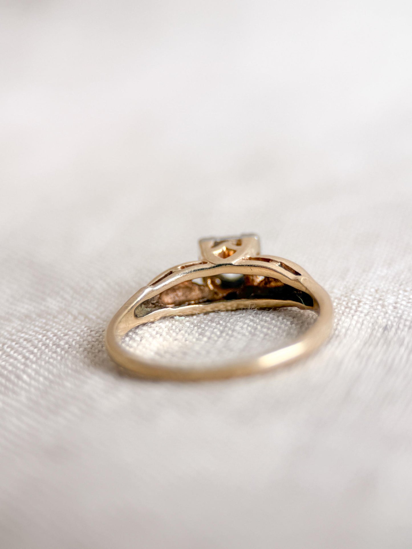 Antique Old European Cut Diamond Engagement Ring, 14k Gold, 1920s Art Deco Bridal Ring