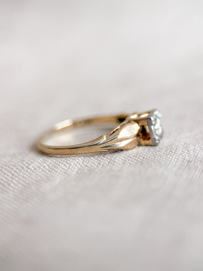 Antique Old European Cut Diamond Engagement Ring, 14k Gold, 1920s Art Deco Bridal Ring
