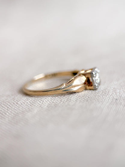 Antique Old European Cut Diamond Engagement Ring, 14k Gold, 1920s Art Deco Bridal Ring