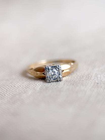 Antique Old European Cut Diamond Engagement Ring, 14k Gold, 1920s Art Deco Bridal Ring
