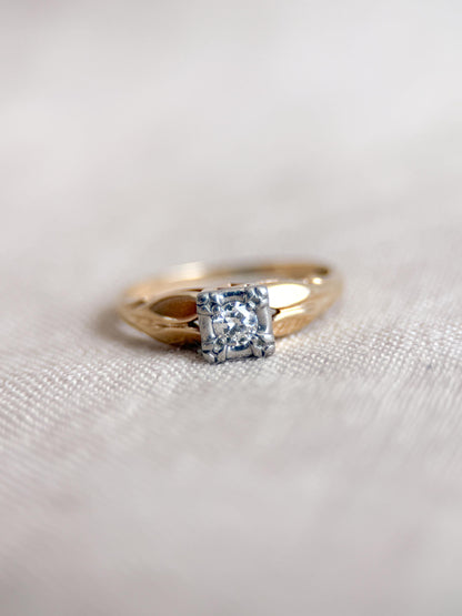 Antique Old European Cut Diamond Engagement Ring, 14k Gold, 1920s Art Deco Bridal Ring