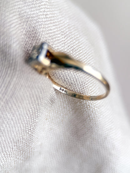 Antique Old European Cut Diamond Engagement Ring, 14k Gold, 1920s Art Deco Bridal Ring
