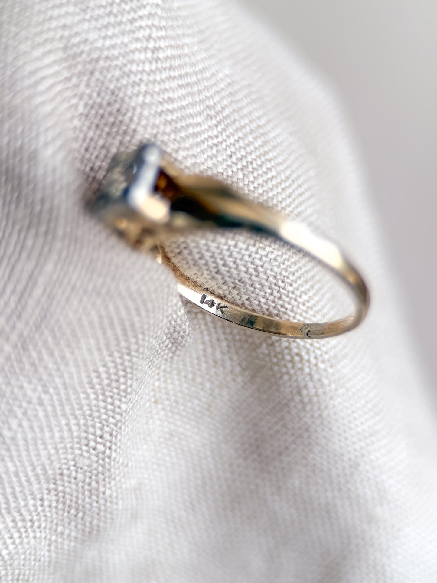 Antique Old European Cut Diamond Engagement Ring, 14k Gold, 1920s Art Deco Bridal Ring