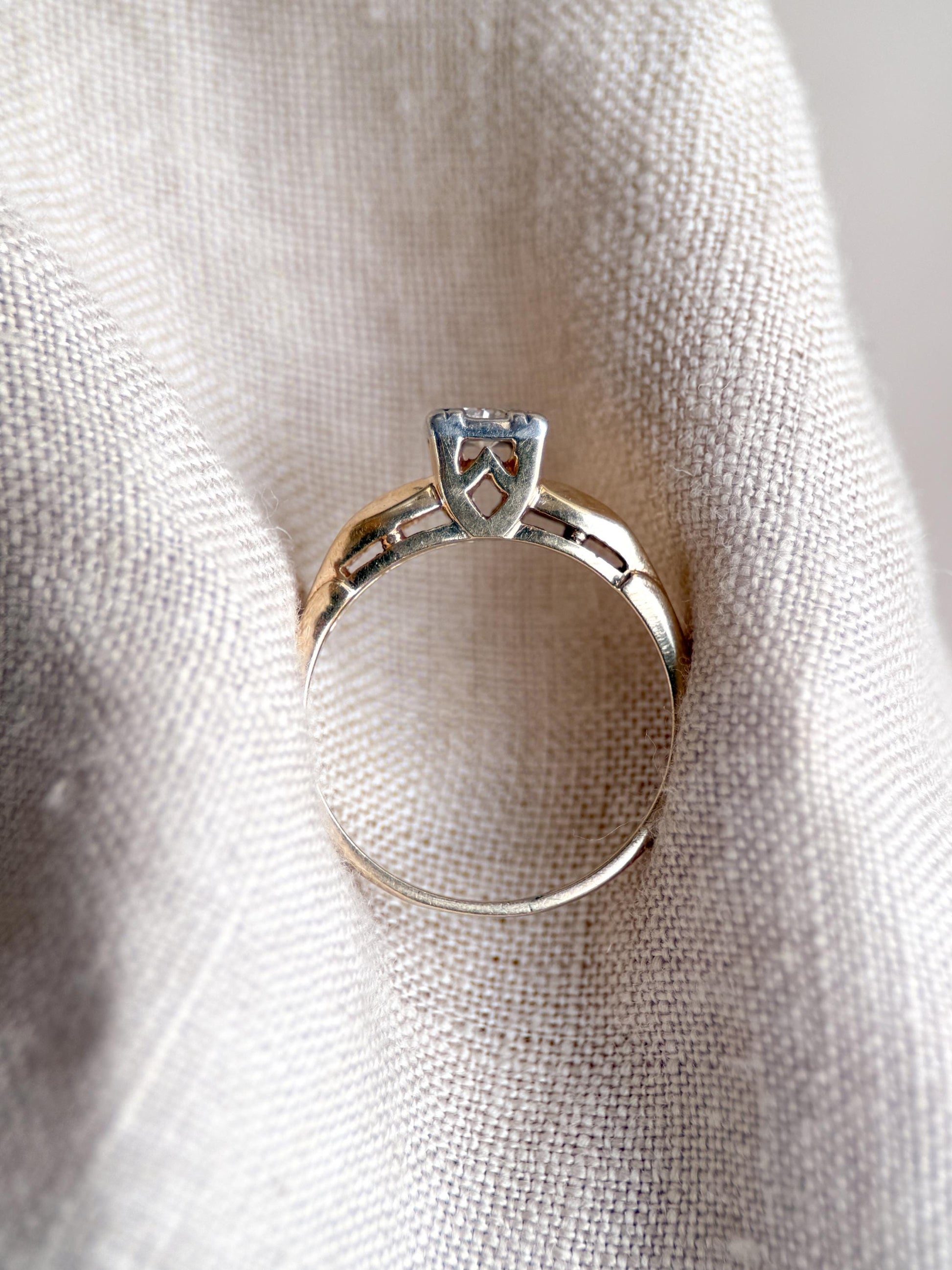 Antique Old European Cut Diamond Engagement Ring, 14k Gold, 1920s Art Deco Bridal Ring