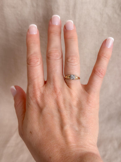 Antique Old European Cut Diamond Engagement Ring, 14k Gold, 1920s Art Deco Bridal Ring