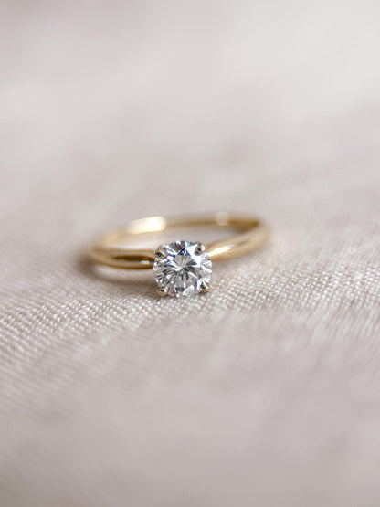 Vintage Diamond Solitaire Engagement Ring, Round Cut 14k Gold, 4 Prong Bridal Ring