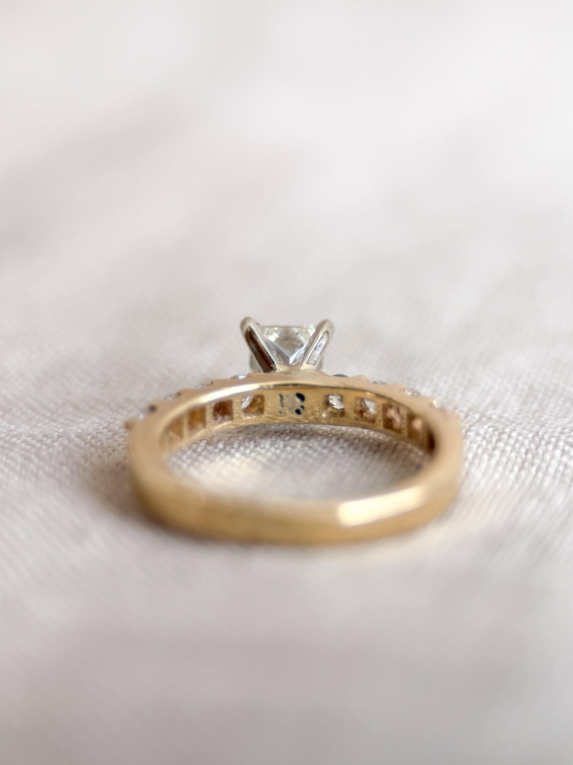 Vintage Princess Cut Diamond Engagement Ring, Prong Set 14k Gold, Classic Bridal Ring