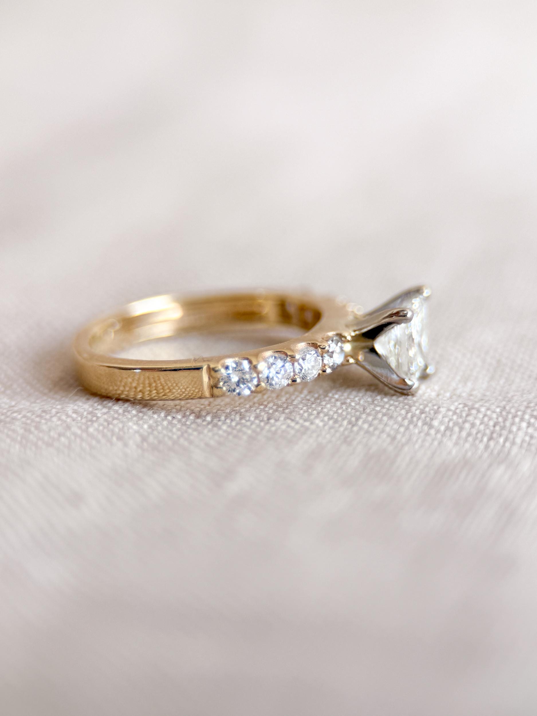 Vintage Princess Cut Diamond Engagement Ring, Prong Set 14k Gold, Classic Bridal Ring