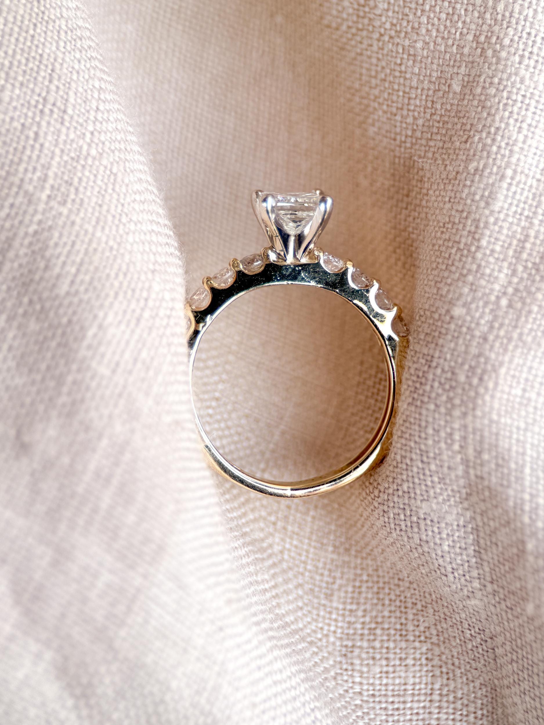 Vintage Princess Cut Diamond Engagement Ring, Prong Set 14k Gold, Classic Bridal Ring
