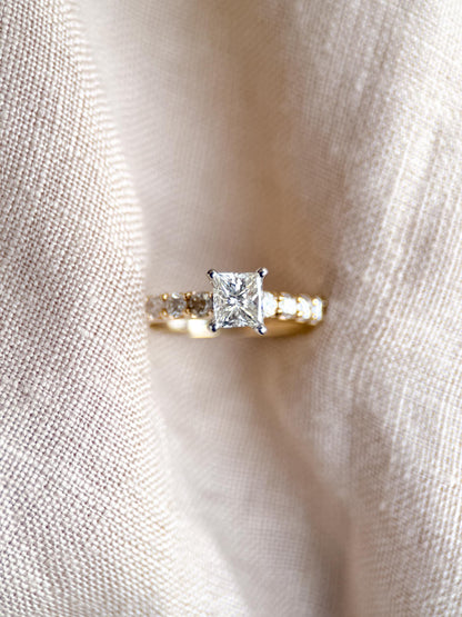 Vintage Princess Cut Diamond Engagement Ring, Prong Set 14k Gold, Classic Bridal Ring
