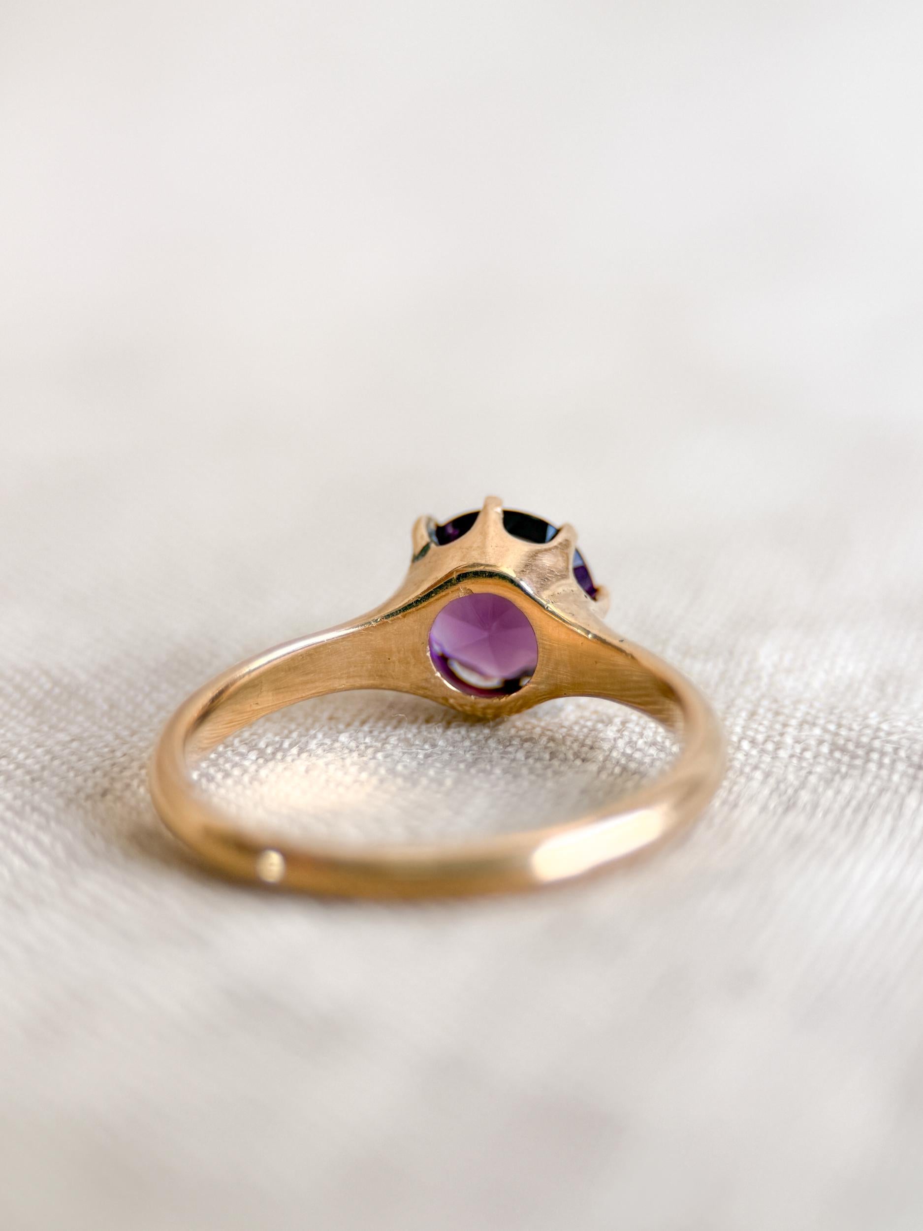Vintage Amethyst Engagement Ring, Round Cut Solitaire, 14k Gold, Elegant Alternative Bridal Ring