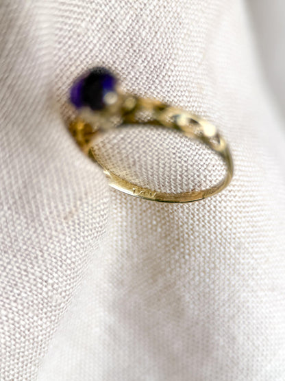 Vintage Amethyst Engagement Ring, Round Cut Solitaire, 14k Gold, Filigree Alternative Bridal Ring
