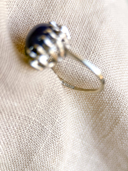 Vintage Star Sapphire and Diamond Halo Engagement Ring, Oval 14k White Gold Bridal Ring