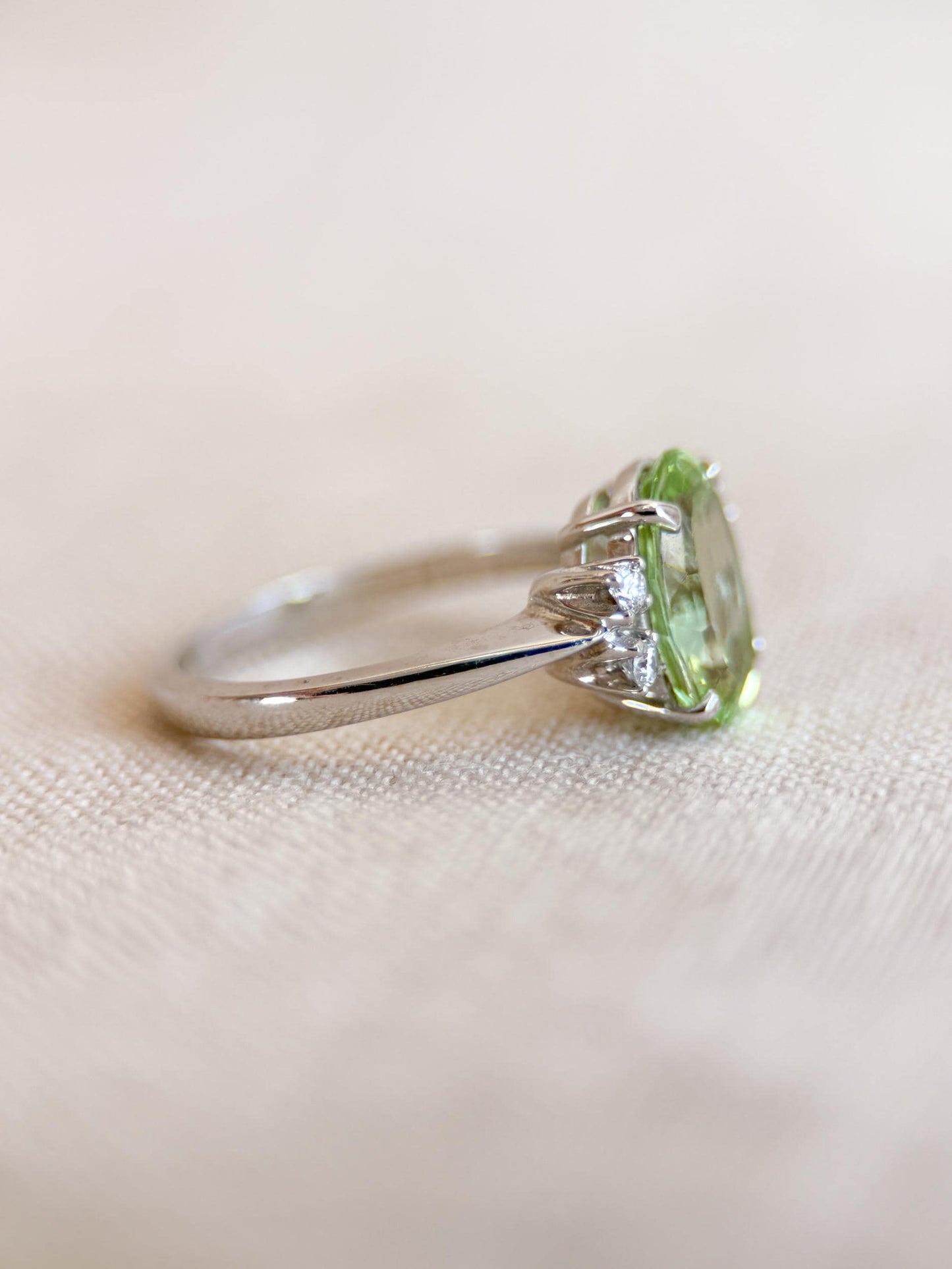 Vintage Spinel and Diamond Engagement Ring, Oval Cut, 14k White Gold, Alternative Bridal Ring