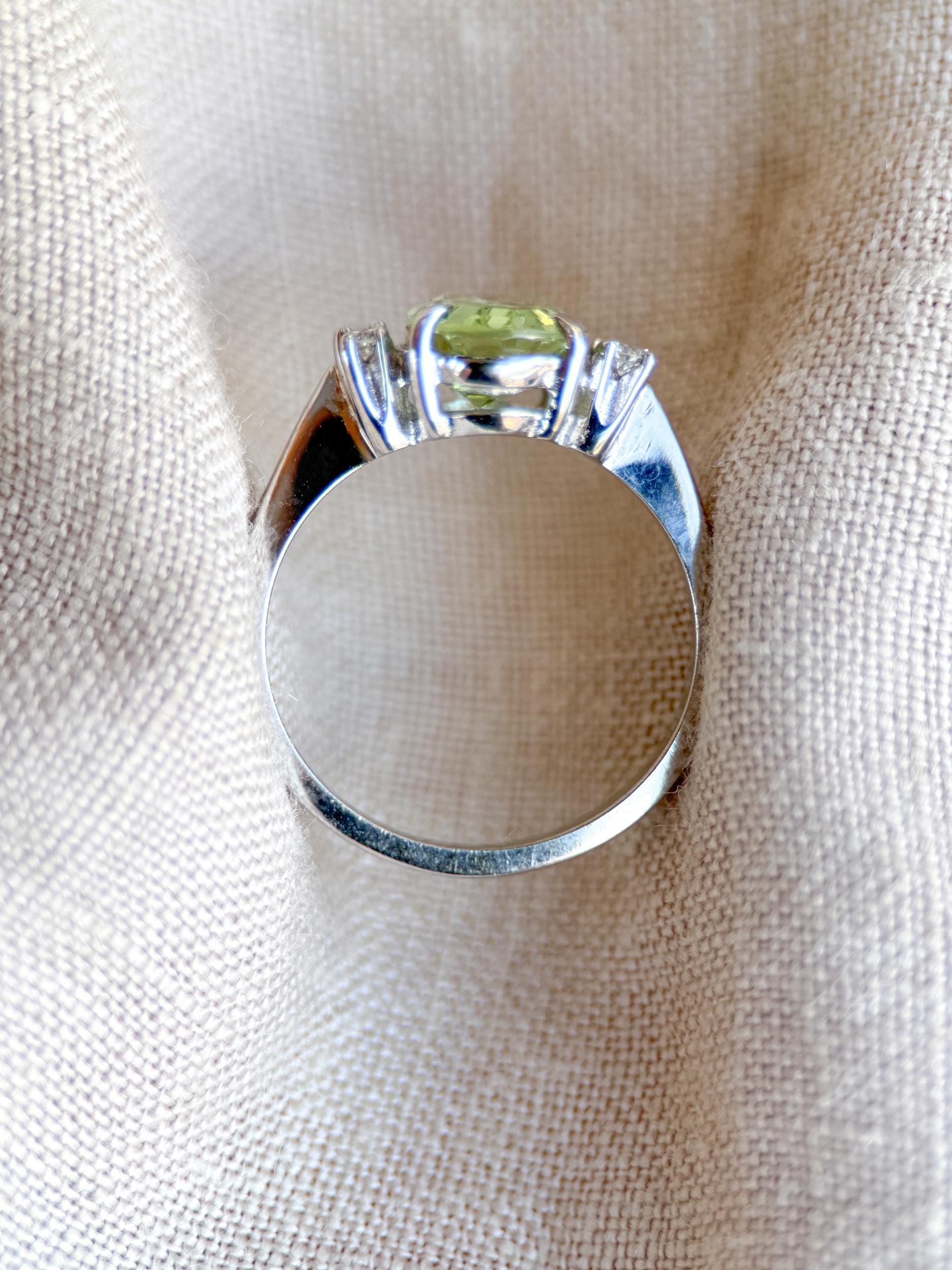 Vintage Spinel and Diamond Engagement Ring, Oval Cut, 14k White Gold, Alternative Bridal Ring