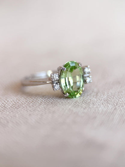 Vintage Spinel and Diamond Engagement Ring, Oval Cut, 14k White Gold, Alternative Bridal Ring