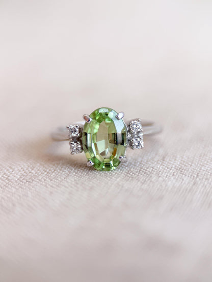 Vintage Spinel and Diamond Engagement Ring, Oval Cut, 14k White Gold, Alternative Bridal Ring