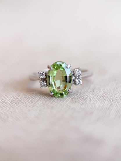 Vintage Spinel and Diamond Engagement Ring, Oval Cut, 14k White Gold, Alternative Bridal Ring