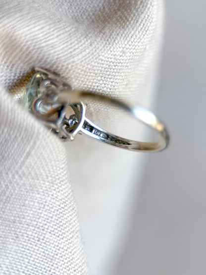 Vintage Prasiolite and Diamond Engagement Ring, Cushion Cut, 10k White Gold, Alternative Bridal Ring