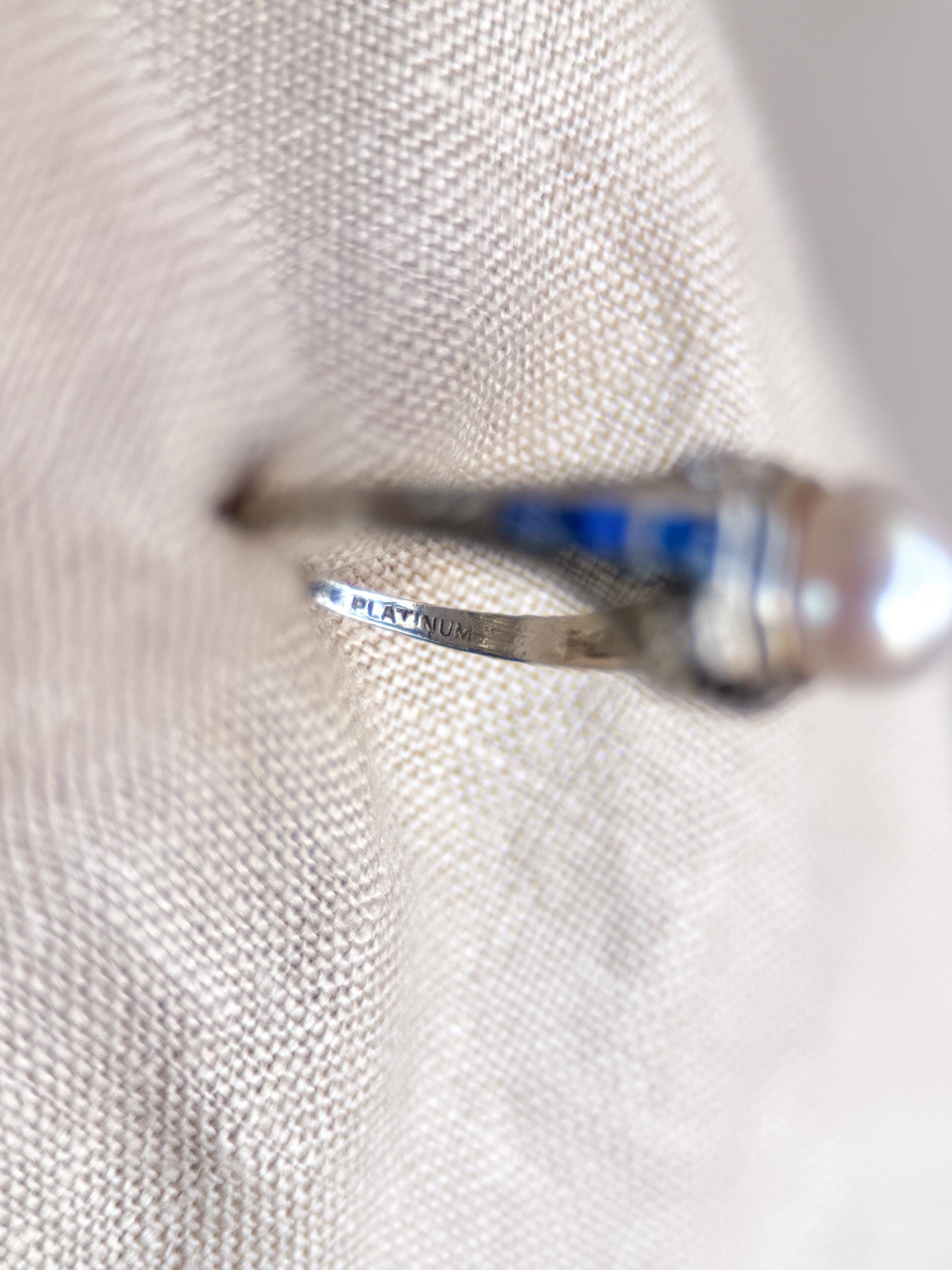 Vintage Pearl and Sapphire Engagement Ring, Platinum Art Deco Filigree Alternative Bridal Ring