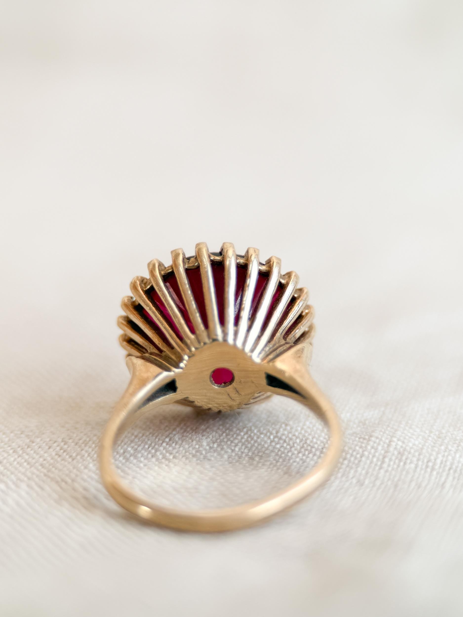 Vintage Ruby Ring, 10k Gold, Round Cut Large Solitaire Statement Ring, 1970s Bold Jewelry