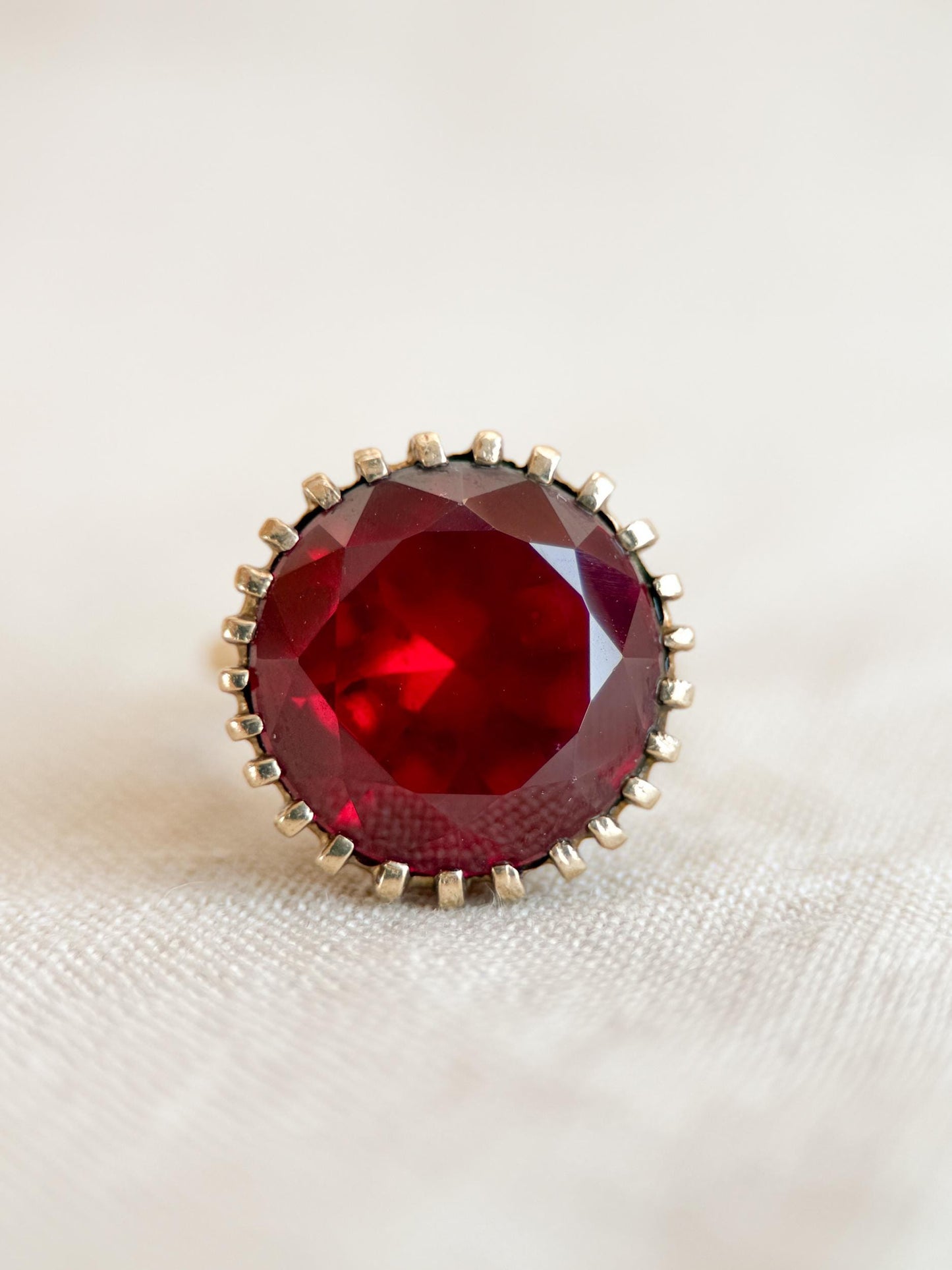 Vintage Ruby Ring, 10k Gold, Round Cut Large Solitaire Statement Ring, 1970s Bold Jewelry