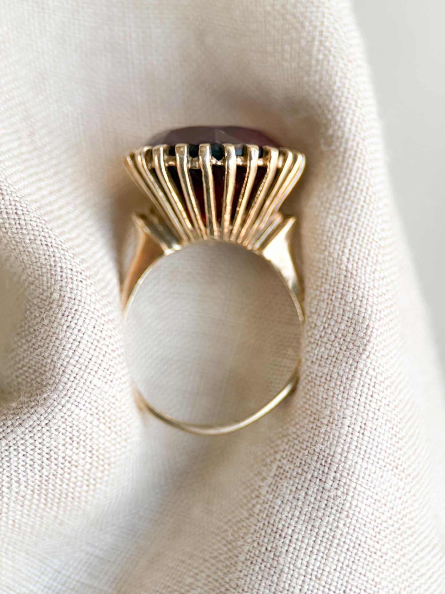 Vintage Ruby Ring, 10k Gold, Round Cut Large Solitaire Statement Ring, 1970s Bold Jewelry