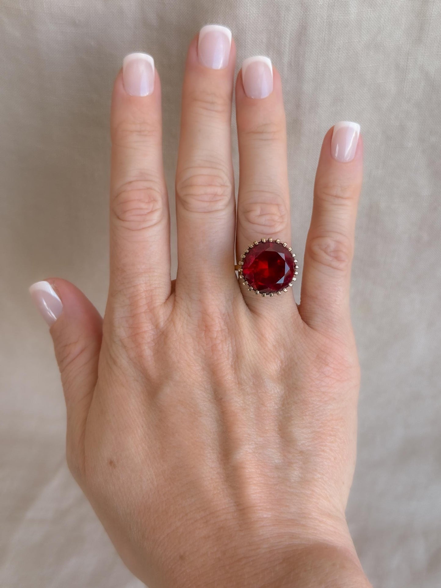 Vintage Ruby Ring, 10k Gold, Round Cut Large Solitaire Statement Ring, 1970s Bold Jewelry