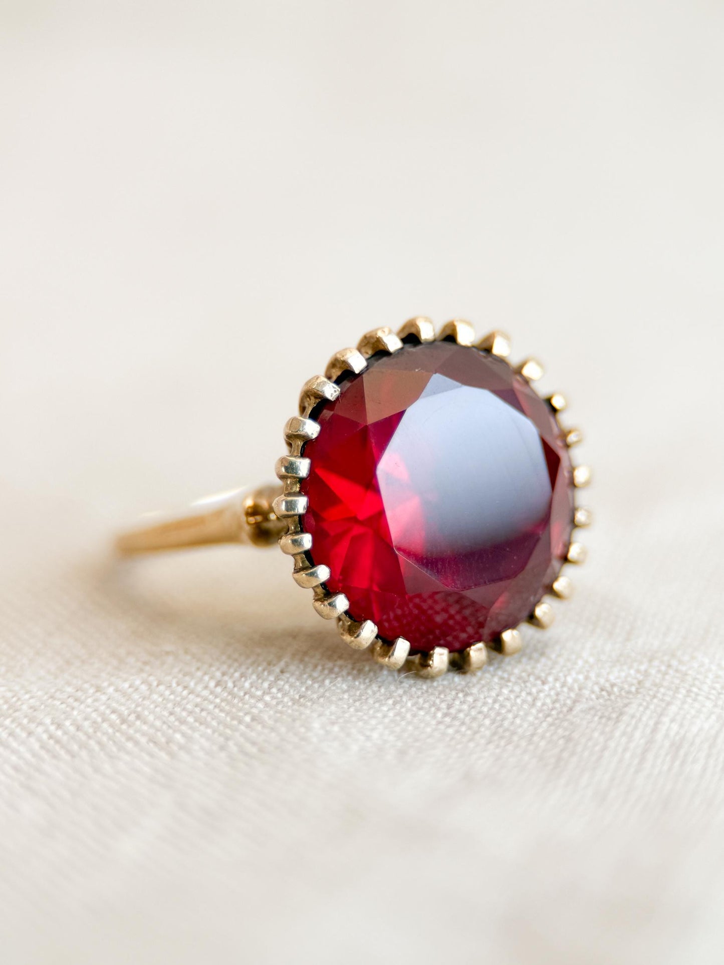 Vintage Ruby Ring, 10k Gold, Round Cut Large Solitaire Statement Ring, 1970s Bold Jewelry
