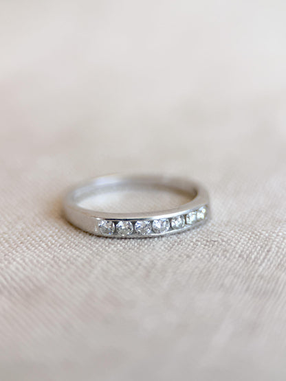 Vintage Diamond Wedding Band, 18k White Gold, Round Channel Set, Minimalist Ring, Stacking Band