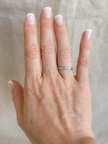 Vintage Diamond Wedding Band, 18k White Gold, Round Channel Set, Minimalist Ring, Stacking Band