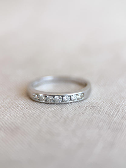 Vintage Diamond Wedding Band, 18k White Gold, Round Channel Set, Minimalist Ring, Stacking Band