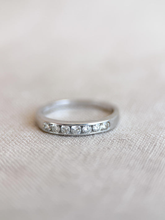 Vintage Diamond Wedding Band, 18k White Gold, Round Channel Set, Minimalist Ring, Stacking Band
