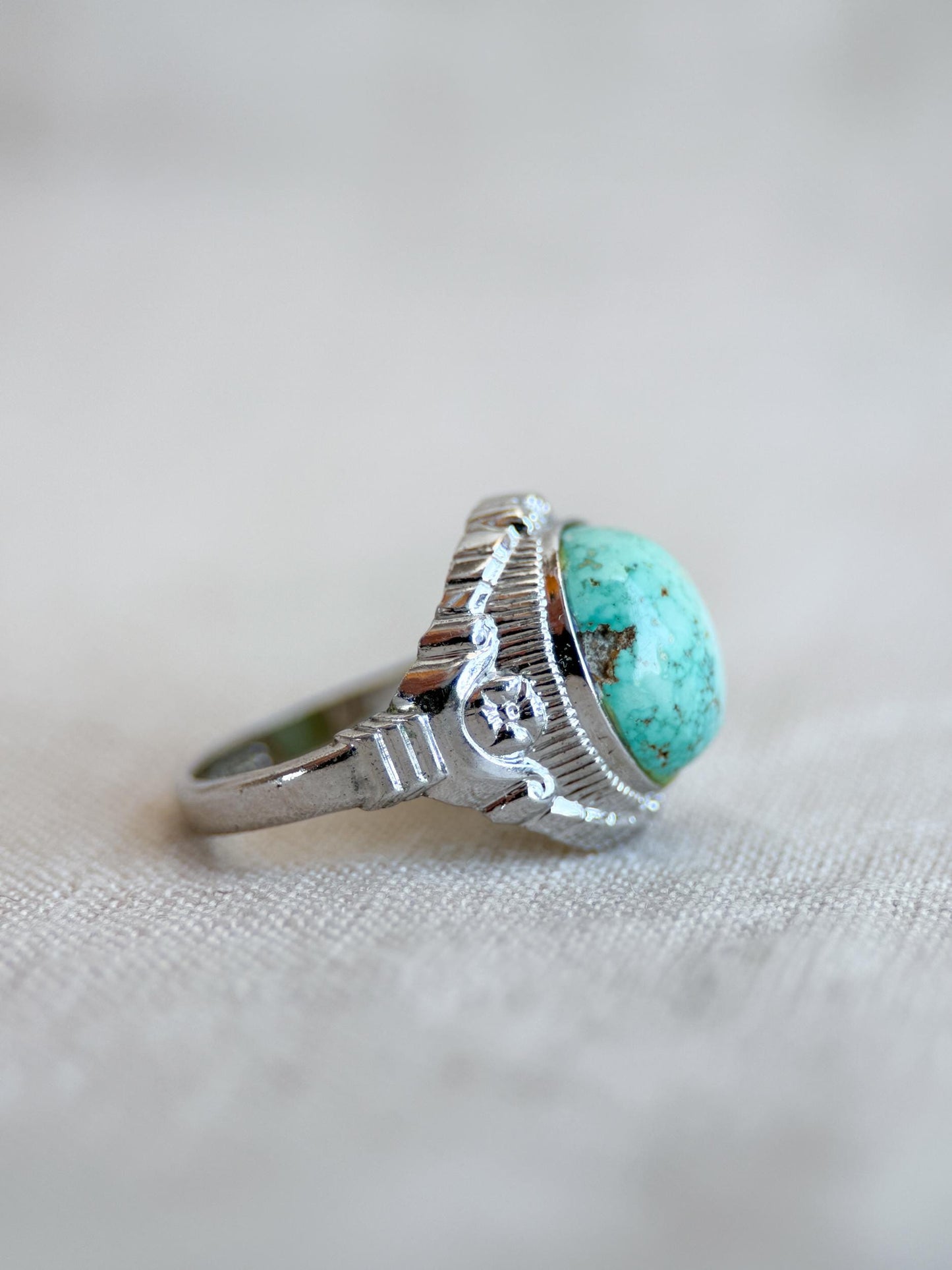 Vintage Turquoise Ring Sterling Silver, Oval Filigree Statement Ring, Boho Everyday Jewelry