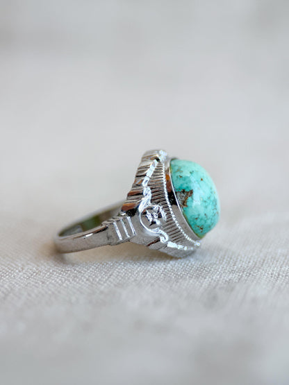 Vintage Turquoise Ring Sterling Silver, Oval Filigree Statement Ring, Boho Everyday Jewelry