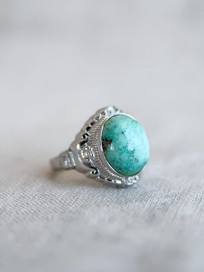 Vintage Turquoise Ring Sterling Silver, Oval Filigree Statement Ring, Boho Everyday Jewelry