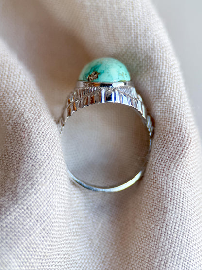 Vintage Turquoise Ring Sterling Silver, Oval Filigree Statement Ring, Boho Everyday Jewelry
