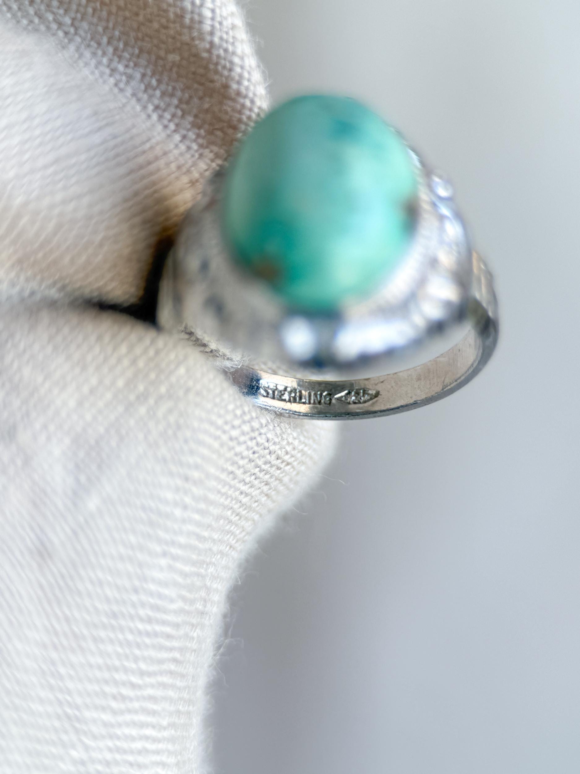 Vintage Turquoise Ring Sterling Silver, Oval Filigree Statement Ring, Boho Everyday Jewelry