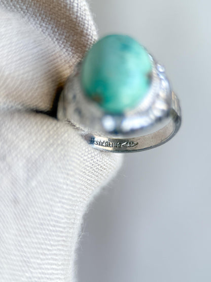 Vintage Turquoise Ring Sterling Silver, Oval Filigree Statement Ring, Boho Everyday Jewelry