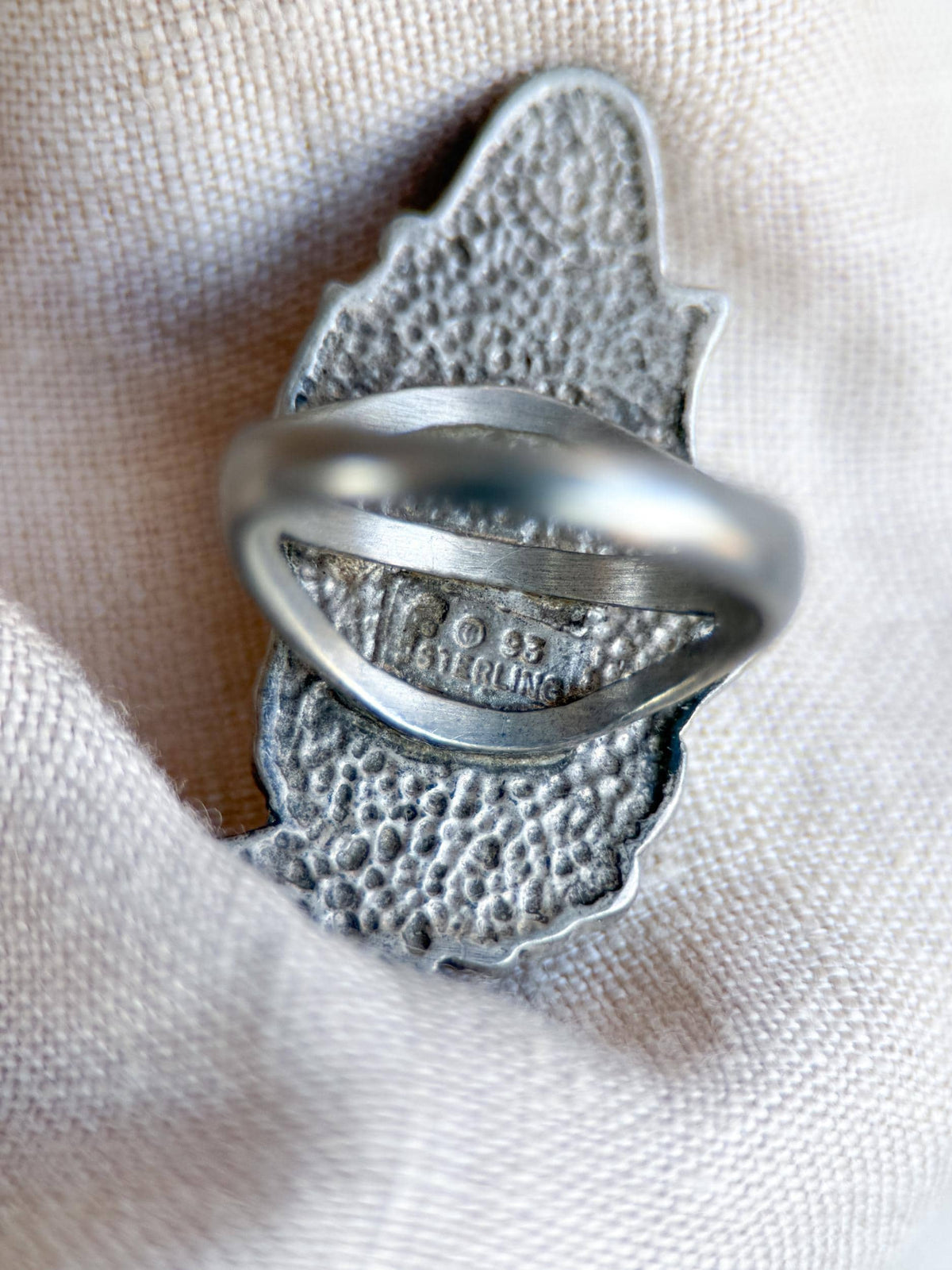 Vintage Gaspeite Ring, Sterling Silver, Floral Feather Statement Ring, Boho Everyday Jewelry