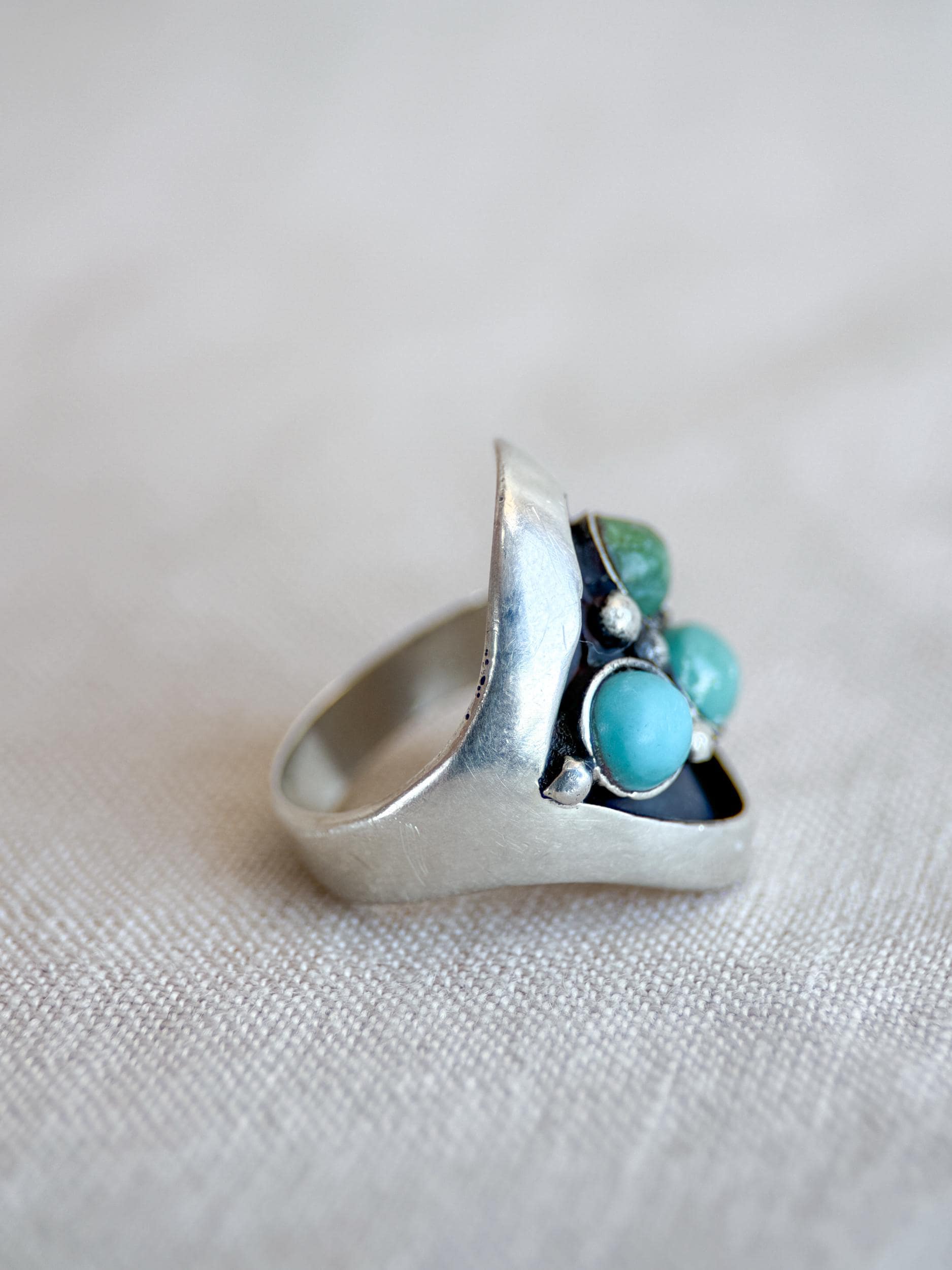 Vintage Turquoise Ring Sterling Silver, Round Bezel Statement Ring, Boho Everyday Jewelry