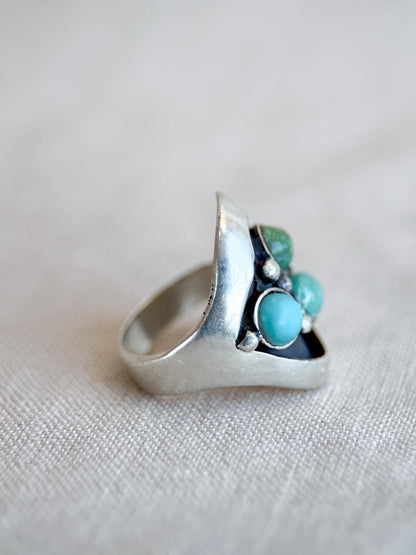 Vintage Turquoise Ring Sterling Silver, Round Bezel Statement Ring, Boho Everyday Jewelry