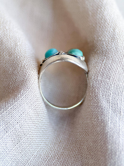 Vintage Turquoise Ring Sterling Silver, Round Bezel Statement Ring, Boho Everyday Jewelry
