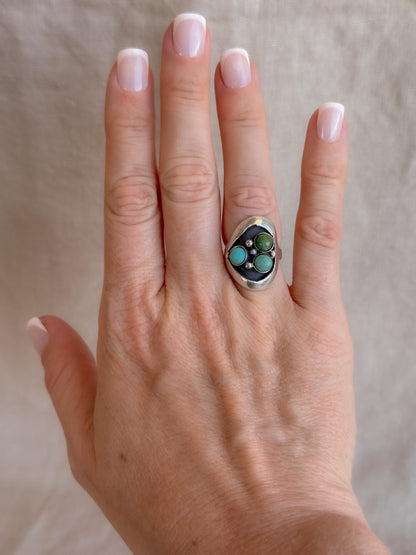 Vintage Turquoise Ring Sterling Silver, Round Bezel Statement Ring, Boho Everyday Jewelry