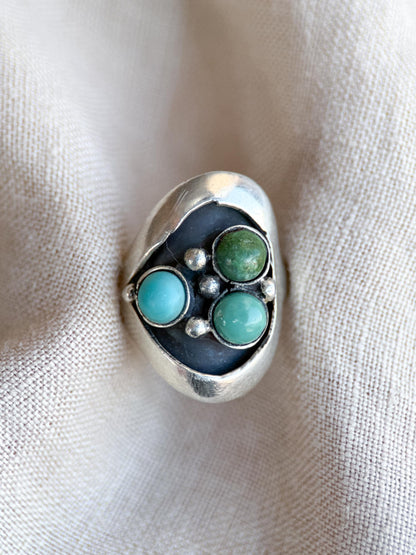 Vintage Turquoise Ring Sterling Silver, Round Bezel Statement Ring, Boho Everyday Jewelry