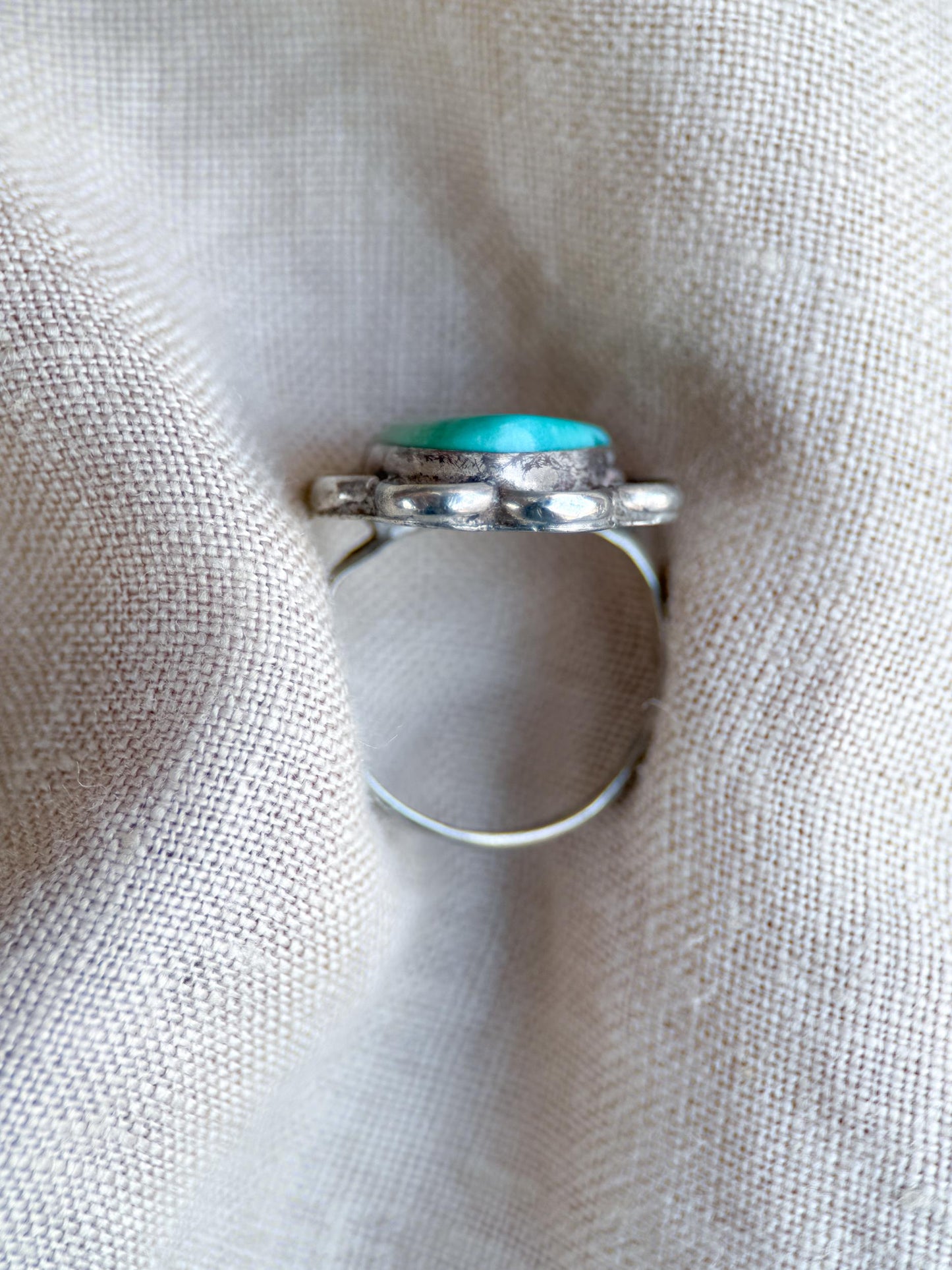 Vintage Turquoise Ring Sterling Silver, Scalloped Floral Statement Ring, Boho Everyday Jewelry